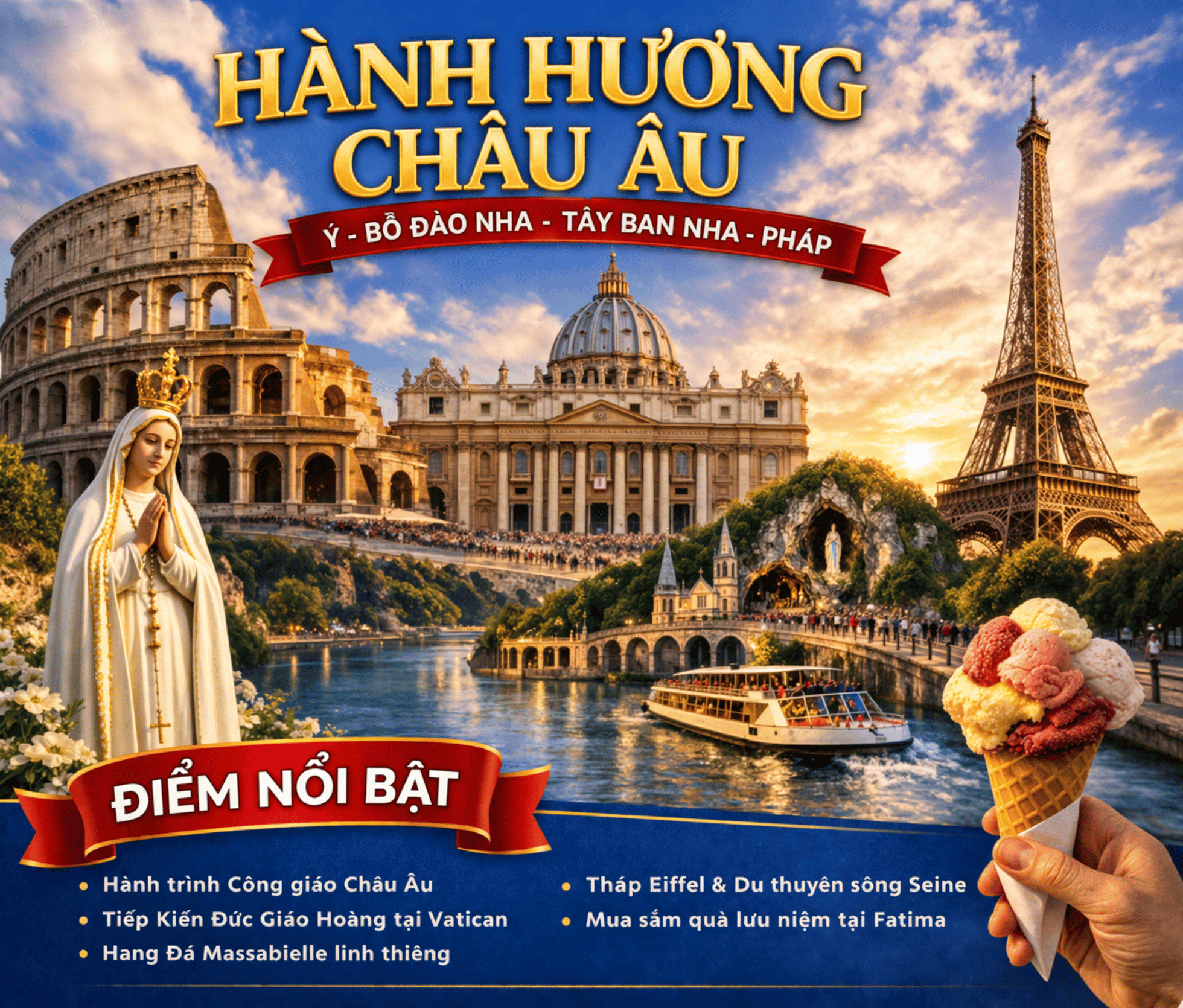 (HÀNH HƯƠNG CHÂU ÂU) Ý – BỒ ĐÀO NHA – TÂY BAN NHA – PHÁP | 12 Ngày 11 Đêm